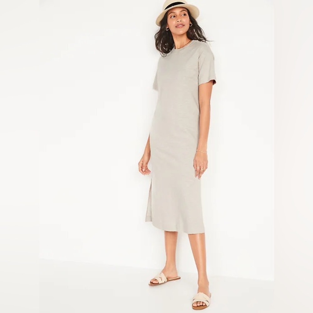 Old Navy Vintage Midi T Shirt Dress - Tan/Wish Bone